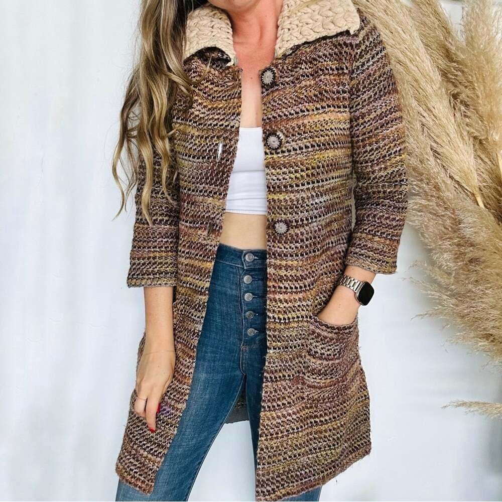 ANTHROPOLOGIE CHARLIE ROBIN Otono Beige Knit Button Duster Cardi Sweater Coat XS - Picture 10 of 13